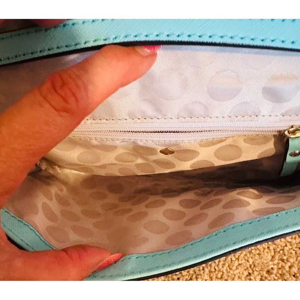 Kate Spade New York Light Blue Saffiano Leather Crossbody Bag Flap Wallet Purse - Picture 6 of 6